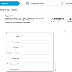 Formularz do wypełnienia danych osobowych w celu wygenerowania raportu BIK. Sprawdź swoją historię kredytową, aby upewnić się, że nikt nie wziął na Ciebie kredytu.